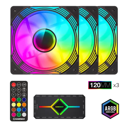 Ventilateur x 3 + Hub ARGB GAMEMAX KF300 BK noir avec telecommande