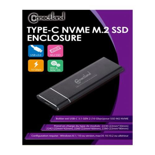 [BOITEXNVMEBK] Boitier externe CONNECTLAND USB3.0 NVMe BLACK